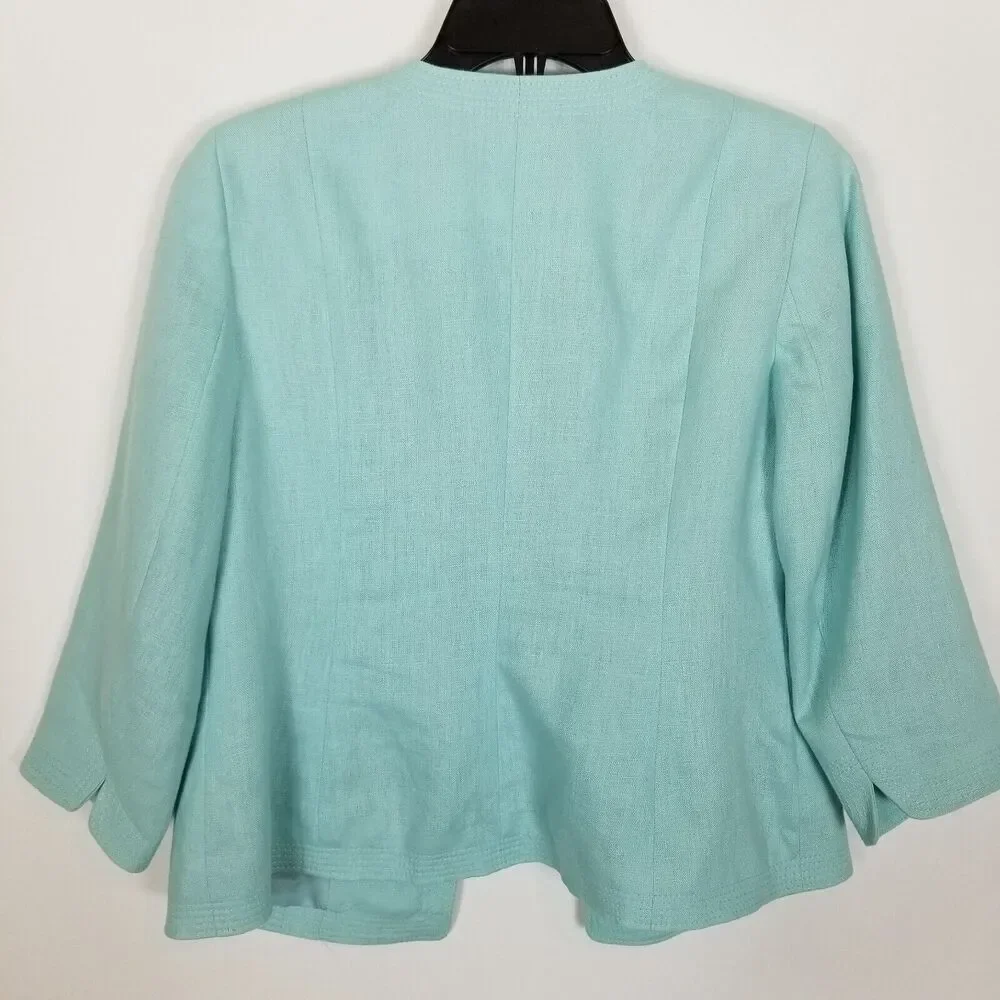 Talbots‎ Women Linen Blazer Blazer Jacket Size 4 Petite Light Blue Open Front